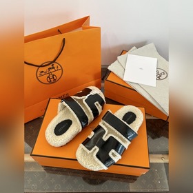 HERMES 2026 Тедди меховые тапочкиз вощ