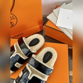 HERMES 2026 Тедди меховые тапочкиз вощ