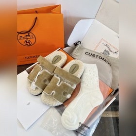 HERMES Классические тапочкиз плюша 