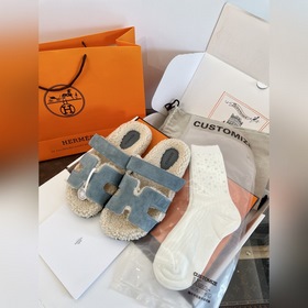 HERMES Классические тапочкиз плюша 