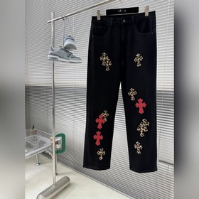 -Джинсы Chrome Hearts с крестом и леоп