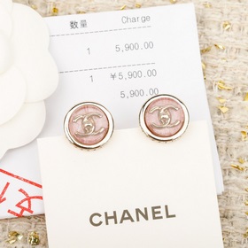 [CHANEL Розовые серьги-гвоздики с заст