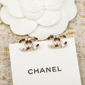 [CHANEL 25K черно-розовые серьги-гвозд