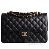 Сумка через плечо Chanel Jumbo с двойной крышкой из кожи коко (черная с золотой 
