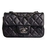 Классическая сумка Chanel Mini Coco с ромбовидным узором и цепочкой (черный с се