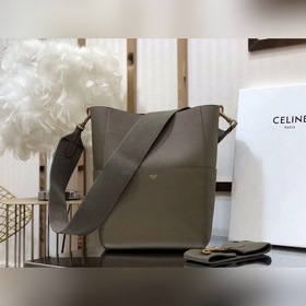CELINE Сумка-бакет из кожи с текстурой личи, большой размер, с т