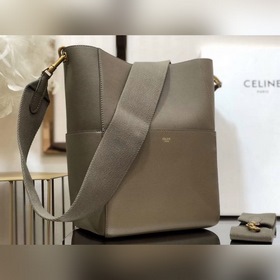 CELINE Сумка-бакет из кожи с текстурой личи, большой размер, с т