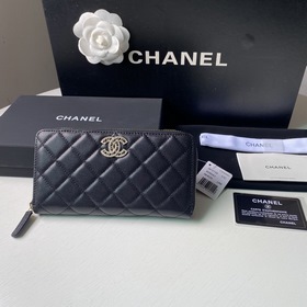 Длинный кошелек CHANEL с застежкой-молнией, клатч, кожа первого с