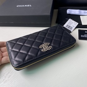 Длинный кошелек CHANEL с застежкой-молнией, клатч, кожа первого с
