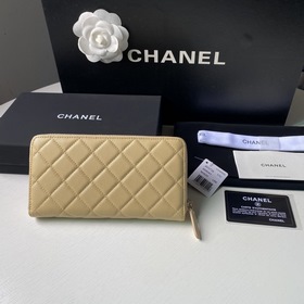 CHANEL Длинный кошелек на молнии, клатч из кожи первого слоя Кожа