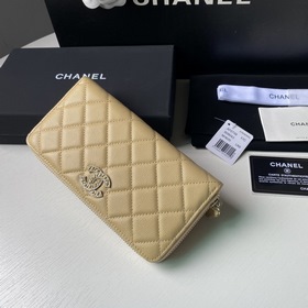 CHANEL Длинный кошелек на молнии, клатч из кожи первого слоя Кожа