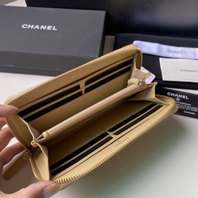 CHANEL Длинный кошелек на молнии, клатч из кожи первого слоя Кожа