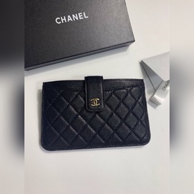 Кожаный кошелек Chanel с узором «икра» Модель № 25328 (золотая за