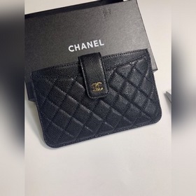Кожаный кошелек Chanel с узором «икра» Модель № 25328 (золотая за