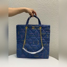 Chanel 22s Шелкография Маленькая сумка для покупок из джинсовой т