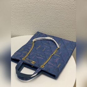 Chanel 22s Шелкография Маленькая сумка для покупок из джинсовой т
