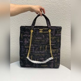 Chanel 22s Шелкография Маленькая сумка для покупок из джинсовой т