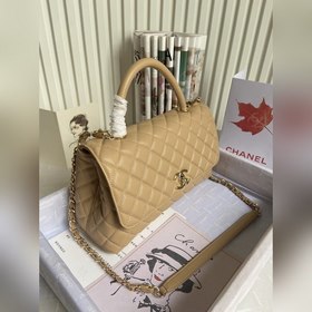 CHANEL Сумка с клапаном и ручкой, одноплечевая сумка, светло-золо