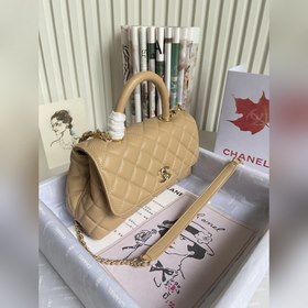 CHANEL Сумка с клапаном и ручкой, одноплечевая сумка, светло-золо
