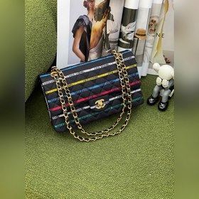 CHANEL 22p полосатая ткань  Сумка с цепочкой Классическая модел