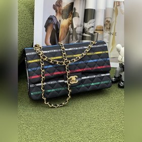 CHANEL 22p полосатая ткань  Сумка с цепочкой Классическая модел