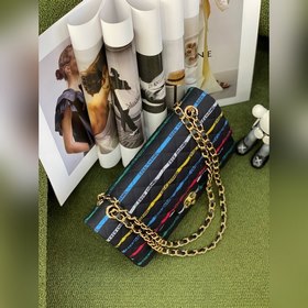 CHANEL 22p полосатая ткань  Сумка с цепочкой Классическая модел
