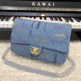 Новая джинсовая коллекция Chanel, сумка синей цепочкой, большой р