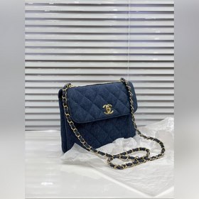 Джинсовая сумка Chanel с золотой окантовкой, подержанная сумка из