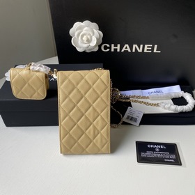 CHANEL Сумка для телефона с буквой « » из кожи первого слоя с нов