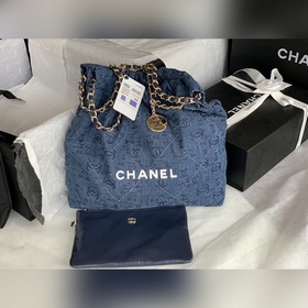 CHANEL Импортная сумка из джинсовой ткани с цепочкой Большой разм
