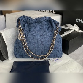CHANEL Импортная сумка из джинсовой ткани с цепочкой Большой разм