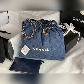 CHANEL Импортная сумка из джинсовой ткани с цепочкой Большой разм