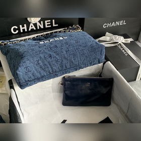 CHANEL Импортная сумка из джинсовой ткани с цепочкой Большой разм
