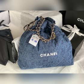 CHANEL Импортная сумка из джинсовой ткани с цепочкой Большой разм
