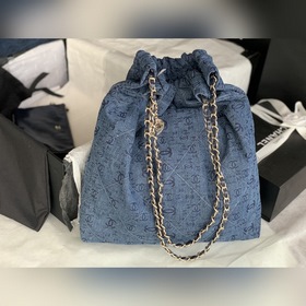 CHANEL Импортная сумка из джинсовой ткани с цепочкой Большой разм