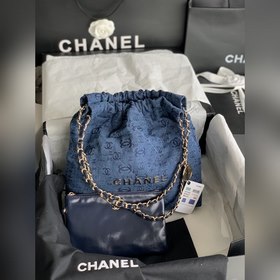 CHANEL Импортная сумка из джинсовой ткани с цепочкой Большой разм