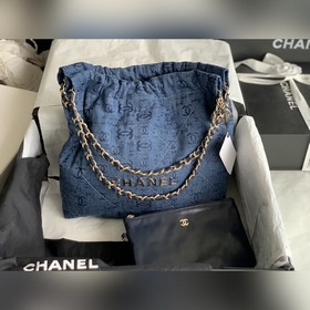 CHANEL Импортная сумка из джинсовой ткани с цепочкой Большой разм