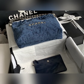 CHANEL Импортная сумка из джинсовой ткани с цепочкой Большой разм