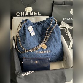 CHANEL Импортная сумка из джинсовой ткани с цепочкой Большой разм