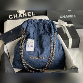 CHANEL Импортная сумка из джинсовой ткани с цепочкой Большой разм