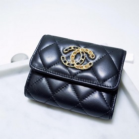 Кожаный кошелек Chanel с тремя складками Полностью ручная работа,