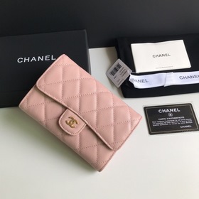 CHANEL, модель A84341, розовый с золотыми шариками, средний кошел