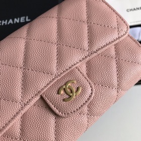CHANEL, модель A84341, розовый с золотыми шариками, средний кошел