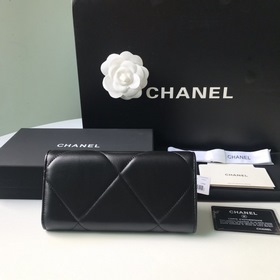 CHANEL Длинный кошелек с большим клапаном, черный, с золотым покр