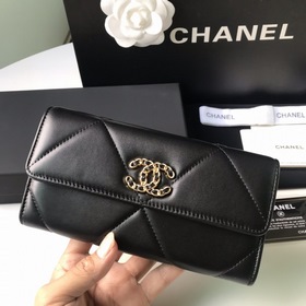 CHANEL Длинный кошелек с большим клапаном, черный, с золотым покр