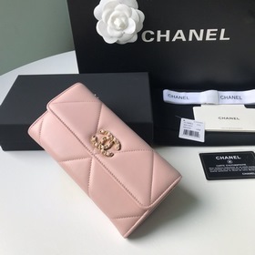 CHANEL Длинный кошелек с большим клапаном в клетку, розовый с зол