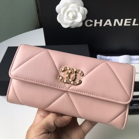 CHANEL Длинный кошелек с большим клапаном в клетку, розовый с зол