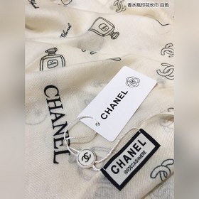 CHANEL Шарф с принтом флакона духов, кашемир, 100% чистый кашемир