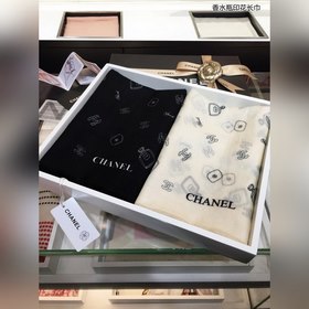 CHANEL Шарф с принтом флакона духов, кашемир, 100% чистый кашемир