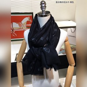 CHANEL Шарф с принтом флакона духов, кашемир, 100% чистый кашемир
